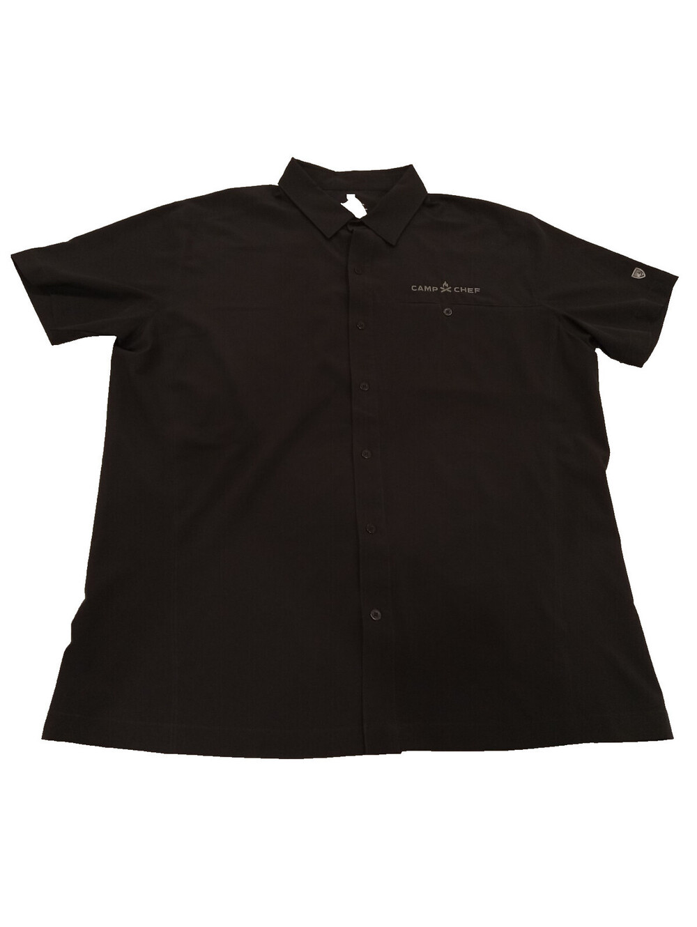 Kuhl Shirt Mens Large Black Short Sleeve Camp Chef Embroidered Technical Stretch